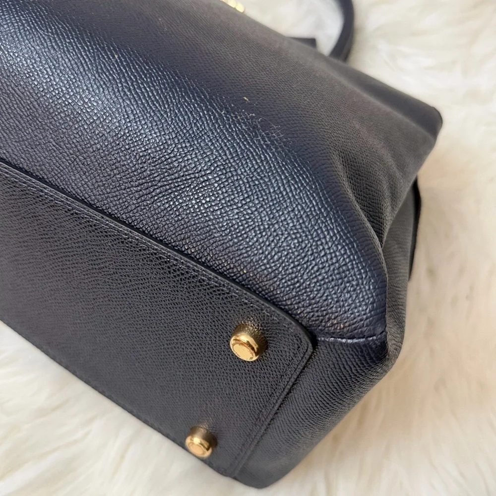 Vintage Coach Dark Blue Satchel with Gold Accents#91493